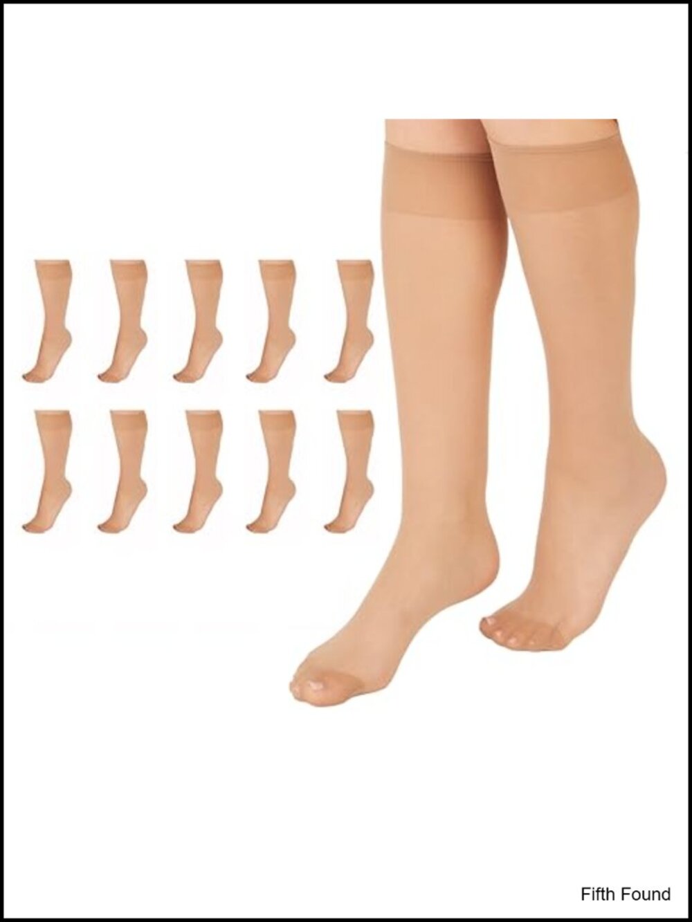 Sheer Knee High Stockings Reinforced Toe 100% Nylon Stay-Put Band
